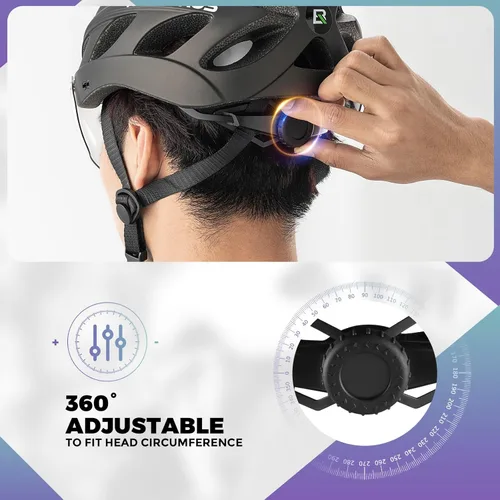 Vista 7 de ROCKBROS - Casco de bicicleta para hombres y mujeres adultos con ajuste sugerido de 58-65cm, gafas magnéticas desmontables y visera solar, ligero Ti