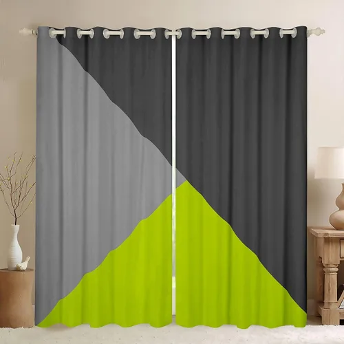 Vista 23 de Cortinas opacas de 38 pulgadas de ancho x 45 pulgadas de largo, cortinas opacas de triángulo geométrico naranja, negro, gris claro, cortinas