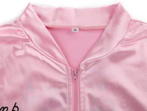 Vista 5 de Chaqueta rosa de los años 50, disfraz de Halloween para mujer, chaqueta de satén, cosplay, accesorios de vestir para adultos, con bufanda