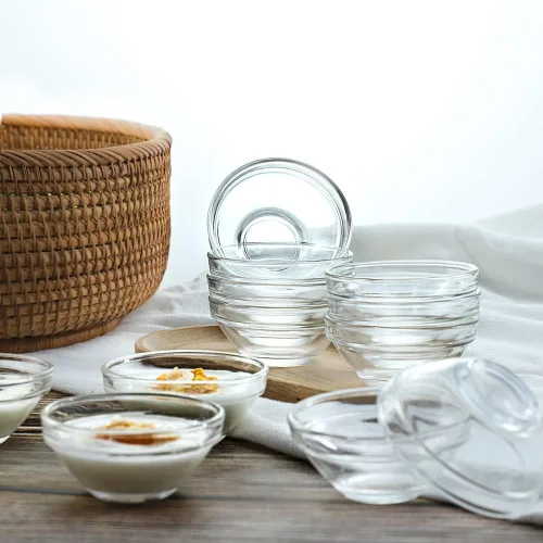 Vista 4 de Cuencos de inmersión de salsa de soja de vidrio transparente, platos de acompañamiento para aperitivos, sushi, aperitivos, frutas, postre, 3 pulgadas