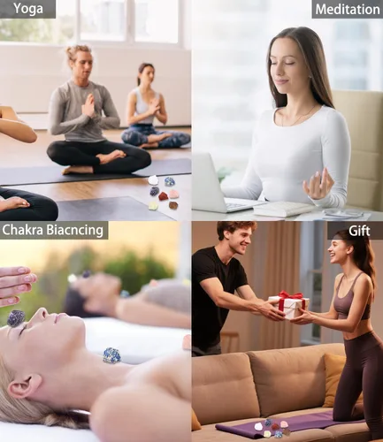 Vista 6 de 7 cristales de chakras y piedras curativas con placa de carga de selenita y folleto guía para principiantes, colección, meditación, yoga