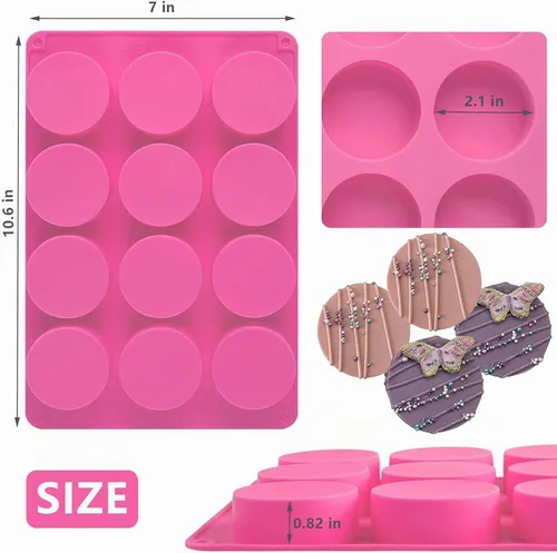 Vista 3 de Moldes de silicona para galletas de chocolate redondas, moldes de chocolate cilíndricos de 12 cavidades de SAGOOITS para oreo cubierto, galletas
