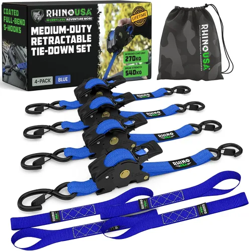 Vista 17 de Rhino USA Correas de trinquete retráctiles (paquete de 2) – 1 pulgada x 10 pies (1,209 libras de resistencia a la rotura) – Correas de amarre auto