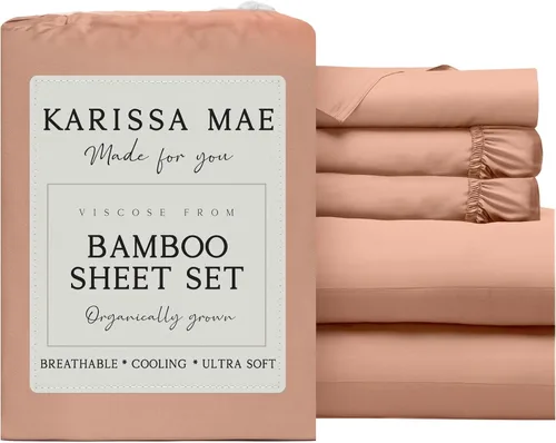 Vista 89 de KARISSA MAE Juego de sábanas de viscosa de bambú de lujo, 100% certificado FSC, refrescante, lujosamente suave, bolsillos profundos de 18 pulgadas