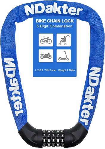 Vista 66 de NDakter Cerradura de cadena para bicicleta, combinación de 5 dígitos, resistente, antirrobo, cerradura de bicicleta de seguridad