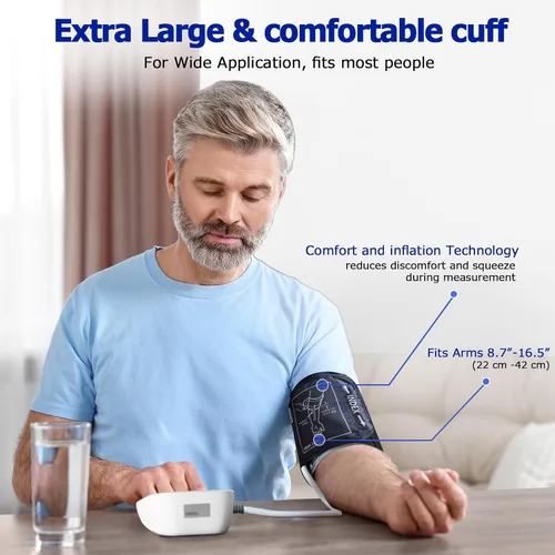 Vista 5 de CareLiving Monitor de presión arterial, monitores de presión arterial superior del brazo para uso doméstico, memoria de lecturas de 2 x 199, puño