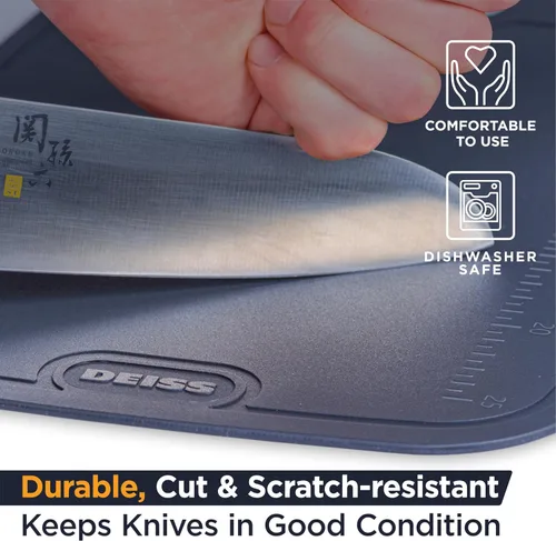 Vista 5 de Deiss LUX - Juego de 2 tablas de cortar de TPU duraderas para cocina, tabla de cortar antideslizante de doble cara, regla integrada, tabla de cortar