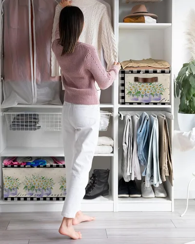Vista 6 de Cestas de almacenamiento grandes, paquete de 2 cajas de almacenamiento plegables con diseño floral de primavera, organizador de lavandería
