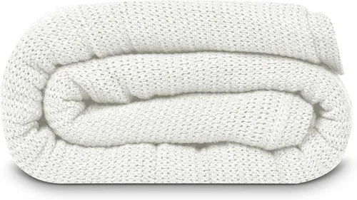 Vista 12 de Linteum Textile Supply Manta de tejido leno azul, tamaño Queen 100% algodón, ligera, cálida, esponjosa, suave y duradera, manta de cama premium