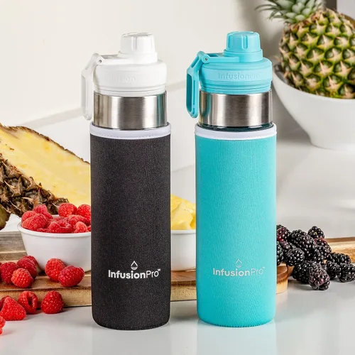 Vista 5 de Infusion Pro Botella de agua con infusor de frutas de 24 onzas con tapa giratoria: funda aislada y agua infundida libro electrónico de recetas