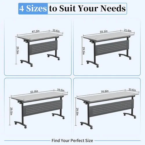 Vista 3 de Mesa de conferencias plegable con ruedas, mesa modular para sala de conferencias con 2 ojales para cables, mesas móviles de sala de reuniones