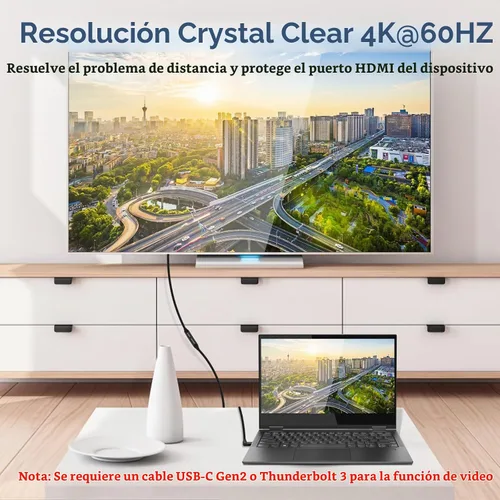 Vista 4 de Thsucords Cable de extensión USB C de 100 W, 0.3 pies, 10 Gbps 90 grados en ángulo recto USB C 3.2 macho a hembra, extensor de video 4K, cable