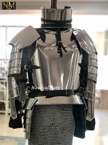Vista 4 de Vigor - Conjunto de armadura de acero medieval con armadura cruzada LARP Knight Body Plated Armor