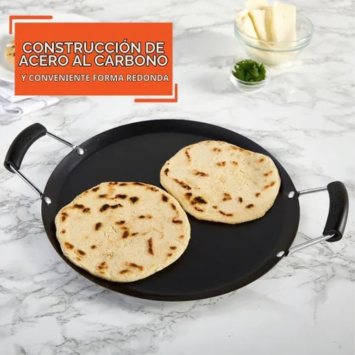 Vista 2 de IMUSA Comal redondo antiadherente de acero al carbono de 11 pulgadas con asas de tacto fresco, color negro