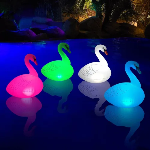 Vista 9 de Goallim Luces solares flotantes para piscina, paquete de 2 unidades, luces inflables impermeables de cisne, luces LED que brillan en la oscuridad
