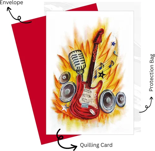 Vista 3 de Tarjeta de feliz aniversario con forma de guitarra y nota musical, tarjetas de felicitación de quilling, regalo único para guitarristas