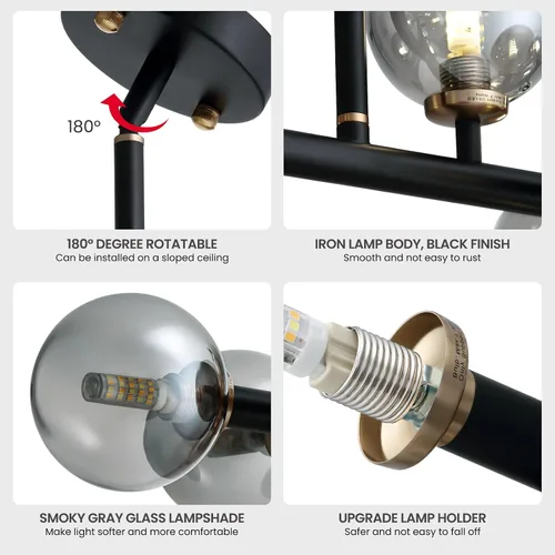 Vista 8 de 16 Luces Araña Moderna de Mediados de Siglo Negro Araña Lineal Accesorios de Iluminación Globo de Vidrio Luz Colgante Sputnik para Comedor Isla