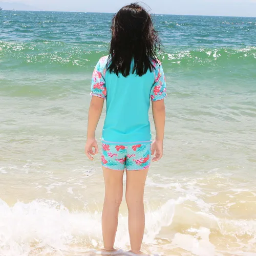 Vista 3 de TFJH E Traje de baño de dos piezas para niñas con estampado de puntos de mariposa UPF 50+ UV 3-10Y