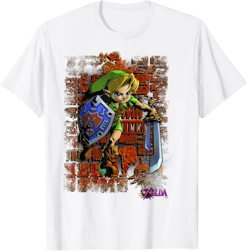 Vista 18 de Legend of Zelda Majoras Mask Link Action Retrato Camiseta Negro