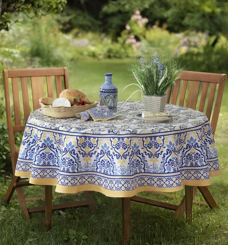 Vista 4 de Home Bargains Plus Servilletas rectangulares de tela, juego de 8 servilletas, estampado floral amarillo y azul, servilletas resistentes al agua y a