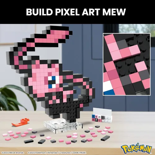 Vista 4 de MEGA Pokemon Mew - Juego de construcción de 434 piezas con 1 figura de acción retro pixelada para decoración de pared o mesa, HWR80