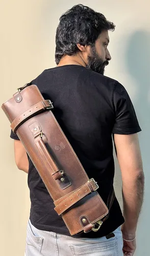 Vista 8 de Bolsa de almacenamiento de rollo de cuchillo de cuero con bolsa enrollable para herramientas, rollo de estuche para cuchillos de chef para viajes