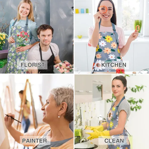Vista 8 de BOUMUSOE Paquete de 3 delantales florales con bolsillo, delantales para mujer, impermeables, ajustables, para cocina, jardinería