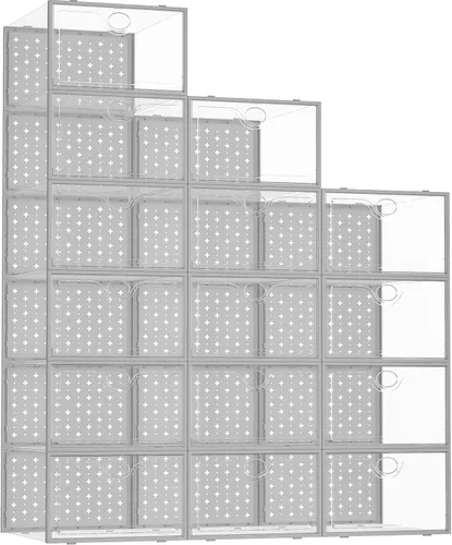 Vista 9 de Pinkpum Caja organizadora de almacenamiento extragrande para zapatos y zapatillas, 12 unidades, de plástico transparente, apilable, color negro
