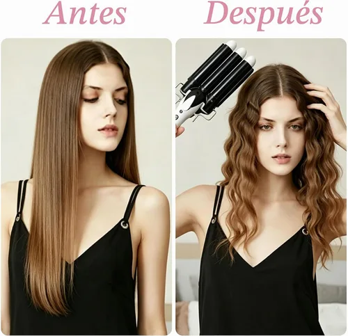 Vista 6 de Crimpadora de cabello rizador de tres barriles: herramienta de pelo Aleath de doble voltaje, rizador de hierro de 1 pulgada y 3 barriles