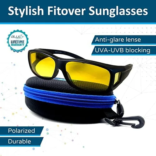 Vista 2 de Fit Over Polarized Night Vision Glasses Anti reflective Anti Glare UV-400 Wear Over Driving Glasses