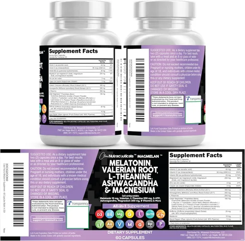 Vista 9 de Clean Nutraceuticals Melatonina 10mg Raíz de Valeriana L-Teanina 200mg Ashwagandha - Respaldo del Sueño para Mujeres y Hombres con Complejo