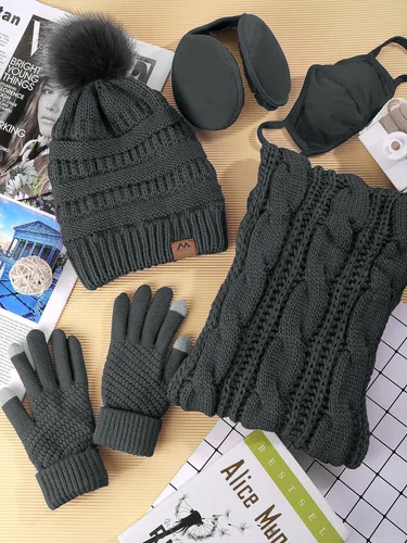 Vista 5 de Motarto Conjunto cálido de invierno, gorro de punto, bufanda y guantes calentadores de oídos, para hombres y mujeres, cubierta cálida para clima frío