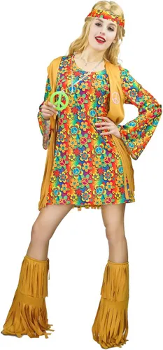 Vista 7 de Disfraz hippie con flecos para mujer de los años 60 y 70