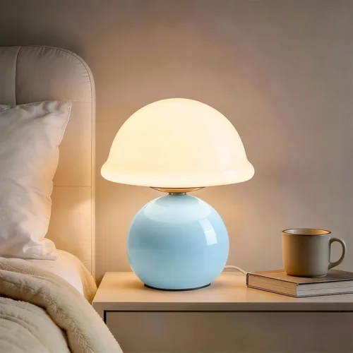 Vista 11 de Lámpara de mesa con forma de hongo para dormitorio, acogedora lámpara de noche con pantalla de cristal, lámpara de mesita de noche regulable