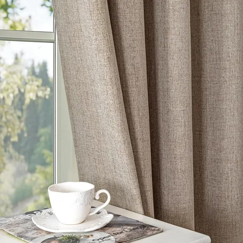 Vista 5 de Cortinas 100% opacas de lino sintético, 90 pulgadas de largo, 2 paneles para dormitorio o sala de estar, térmicas y atenuantes, con lengüetas