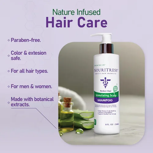 Vista 6 de NouriTress Champú estimulante para el cuero cabelludo, champú para cuero cabelludo seco, promueve el crecimiento del cabello con alcanfor, menta