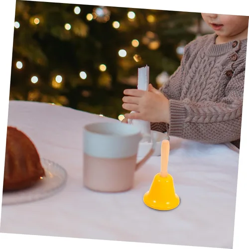 Vista 7 de MAGICLULU Campana de llamada de Navidad con mango de madera, campana de mano sólida para decoración de cena de Navidad, color amarillo