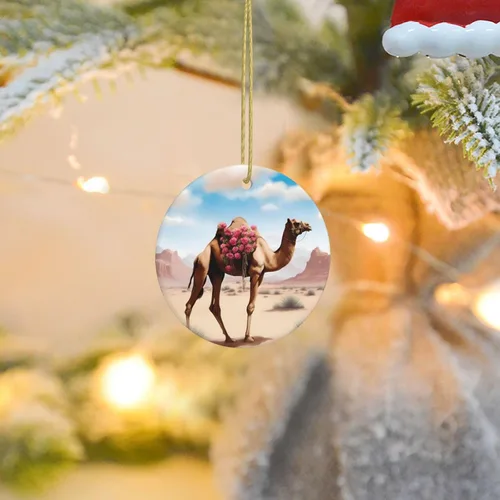 Vista 8 de Un hermoso colgante de cerámica redondo de camello con agujero y cuerda dorada para Navidad y Año Nuevo colgante decoración en casa
