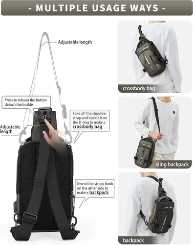 Vista 26 de Mochila cruzada pequeña negra para hombre y mujer, H-Negro, S, Moda