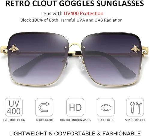 Vista 2 de Dollger Gafas de sol cuadradas de gran tamaño para mujer lentes de sol grandes lentes de sol grandes protección UV 400 Gradiente