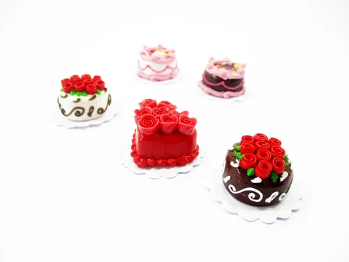 Vista 3 de Casa de muñecas Miniaturas Alimentos Mixtos 5 Rose Flower Cake 0.787 in Supply Cakes 13382 Mixed rose flower cakes clay food, mini 5 pieces 20mm