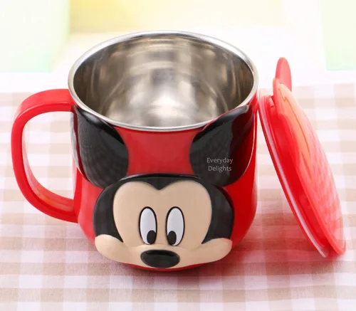 Vista 5 de Everyday Delights 3D Mickey Red Durable Acero Inoxidable Vaso Aislado Con Tapa, 8.5 fl oz