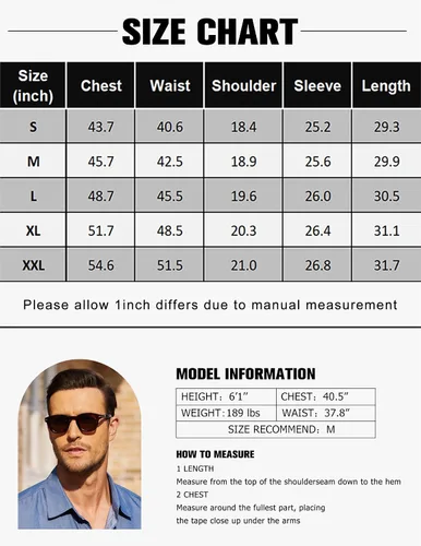 Vista 6 de COOFANDY Camisas casuales con botones para hombre, camisas de cambray de manga larga sin arrugas