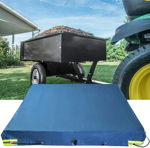 Vista 8 de Cubierta de remolque inclinado para tractor de césped, impermeable, carro de remolque de acero, a prueba de polvo, plegable, para caravana Negro