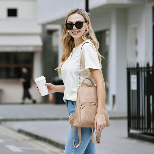 Vista 7 de CLUCI Mochila para mujer, mochila de viaje, de cuero, convertible, de diseño, bolsas de hombro