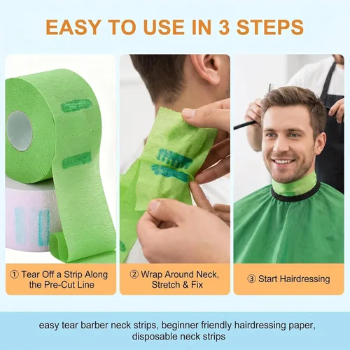 Vista 6 de 2 rollos de tiras de cuello de peluquero desechables flexibles y resistentes bandas de papel para el cuello, cinta de papel para peluquería Verde