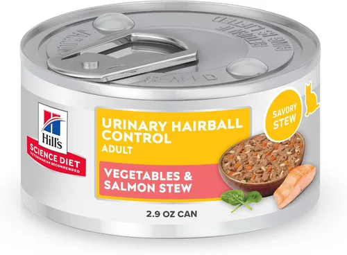 Vista 21 de Hill's Science Diet Urinary Hairball Control - Alimento húmedo para gatos adultos de 1 a 6 años, estofado de pollo y verduras, latas de 2.9 onzas