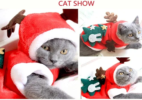 Vista 3 de Disfraz de Papá Noel para perro, disfraz de Navidad con capucha para mascotas, ropa para mascotas, ropa para invierno y otoño, apto para cachorros