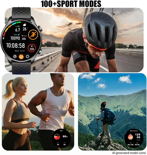 Vista 3 de Reloj inteligente para hombre, AMOLED de 1.43 pulgadas, GPS integrado, color negro Answer/Make Calls, Heart Rate Monitor, Sleep Monitor, SpO2
