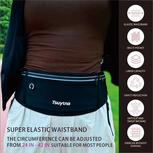 Vista 4 de Cinturón de correr para mujeres y hombres - Cinturón delgado para teléfono con soporte resistente al agua, correa de cintura ajustable con 3